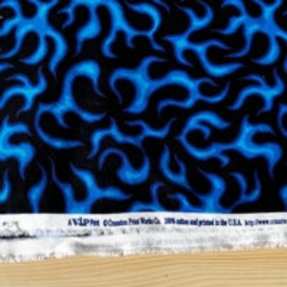 Bundle of Two (2) Separate Pieces of Fabric Blue & Black Flames